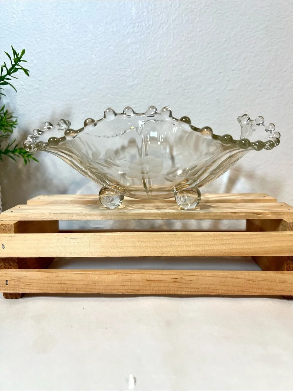 Imperial Glass “Candlewick” Decorative Footed Glass Bowl | Beaded Edge | Etched